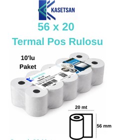 Resim Kasetsan 56x20 Termal Pos Rulosu 10’lu Paket BPA’sız Benzin Pompası Uyumlu 