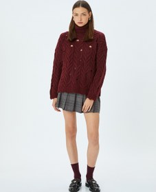 Resim Balıkçı Yaka Yıpratılmış Saç Örgü Triko Kazak 