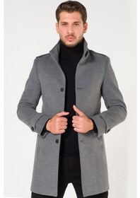Resim Slimfit Ezel Model Kışlık Düz Gri Kaşe Kaban Palto Renkleri Var-Gri 