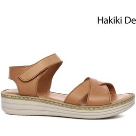 Resim Gönderi(R) Gönderi R Kadın Taba Cırt Bantlı Dolgu Topuk Hakiki Deri Comfort Sandalet Dyza80842235 Taba 
