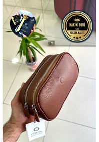 Resim Empiero Mat Taba Hakiki Deri Çift Fermuarlı El Çantası El Geçmeli Mat Taba 