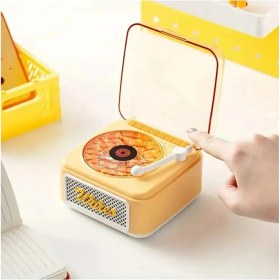 Resim Nostalji Mini Plak Görünümlü Radyolu Bluetooth Hoparlör 3D Ses Dalgası Retro Müzik Plak Sarı - Lisinya 