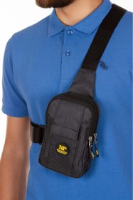 Resim Newish Polo Erkek Keten Kumaş Belgrat Telefon Bölmeli Çapraz Göğüs ve Omuz Çantası - Siyah - Sarı 