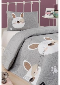Resim Kapitone Yatak Örtüsü Seti Tek Kişilik Tavşancık A.kahve-gri-pembe A.kahve-gri-pembe 