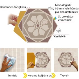 Resim Tink Kendinden Yapışkanlı Bej Altıgen Pvc Karo 27X31 cm 