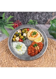 Resim 16 Cm 430 Kalite Krom Çelik 6 Adet İşlemeli Meze Tabağı Paslanmaz, Kararmaz, Şık Sunumluk Gri 