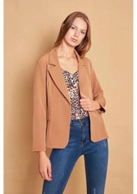 Resim Yakalı Cep Kapaklı Uzun Kol Hafif Likralı Kumaş Ofis Blazer Ceket-camel CAMEL 