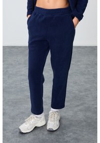 Resim Tommy Life Lacivert Kalın Yumuşak Dokulu Dik Yaka Oversize Nakışlı Polar Kadın Eşofman Takım -95339 Lacivert 
