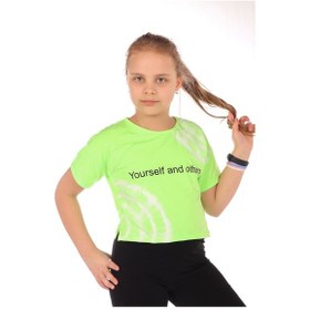 Resim Toontoy Kids Toontoy Kız Çocuk Baskılı Bisiklet Yaka Kısa Kollu Tişört Neon Yeşil 