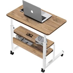 Resim Yükseklik Ayarlı Ve Çift Raflı Laptop Sehpası - Çam Beyaz Atlantik Çam 