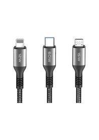 Resim Mey İthalat Dc62 3in1 Type-c To 60w Type-c / 12w Lightning / 15w Micro 1.2m Hızlı Şarj Kablo - Siy 