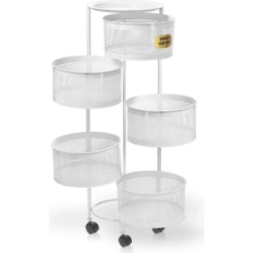 Resim Salda Beyaz 5 Katlı Yana Açılır Tekerlekli Patates Soğan Sepeti Sebze Meyve Sepeti Sebzelik 