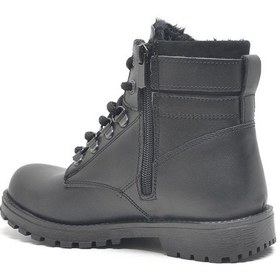 Resim Hakiki Deri Siyah Fermuarlı Kürklü Kız Erkek Çocuk Bot Siyah 