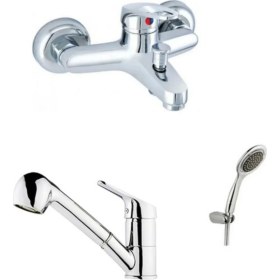 Resim Qniay Mix Spiralli Eviye Batarya Berber Mix Banyo Bataryası Yuvarlak Duş Seti 