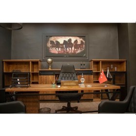 Resim Deryawood Doğal Ağaç Ofis Masa Takımı 