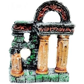 Resim Sütunlu Harabe Kaya Akvaryum Dekoru 22 CM Sarı 