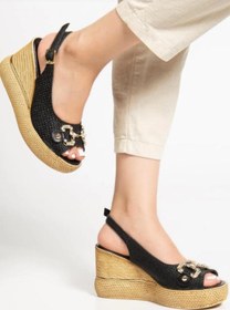 Resim Cream Siyah Cilt Dolgu Topuk Sandalet 