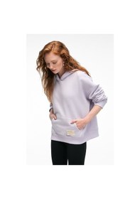 Resim Grimelange Clarıe Kadın Organik Pamuklu Oversize Kanguru Cepli Kapüşonlu Lila Sweatshirt Lila 