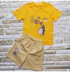 Resim 1-2-3 Yaş Topçu Erkek Çocuk Baskılı Şortlu Kısa Kollu Tişört 2li Erkek Bebek Takımı Sarı Sari 