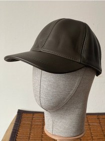 Resim %100 Hakiki Deri Şapka Spor Şapka Deri Cap Kep Deri Şapka Güderi Ayarlanabilir Ölçü Haki 