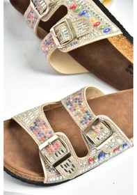 Resim Fox Shoess777528302 Bej Süet Taşlı Kadın Terlik Bej 