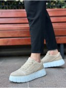 Resim Pabucmarketi Bağcıklı Erkek Günlük Ayakkabı Krem Beyaz Taban Renkli 