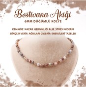 Resim Deniz Doğal Taş Sertifikalı Botswana Akiği 6 Mm Düğümlü Doğal Taş Kolye 