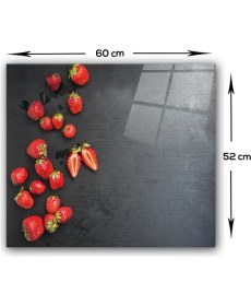 Resim Decorita Çilek Desen | Cam Ocak Arkası Koruyucu | 52cm x 60cm 