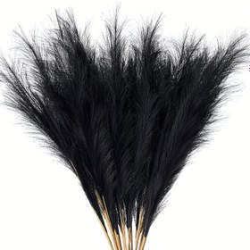 Resim 30 adet 53.34 cm yükseklikte siyah ve altın rengi polyester sahte pampas ot | Vazo çiçek düzenleri, Bohem ev ve mutfak dekorasyonu, düğünler, partiler ve tatiller için ideal, parti dekorasyonu 