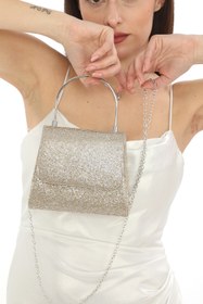 Resim womenacs Altın Gold Renk Full Taşlı Zincir Askılı Şık Yeni Sezon Kadın Abiye Porföy Düğün Clutch Çanta 