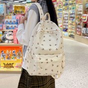 Resim Şık Çiçek Desenli Günlük Sırt Çantası - Ayarlanabilir Omuz Askılı, Dayanıklı Polyester Malzeme ile Büyük Kapasiteli Çok Cepli Okul, Seyahat ve Günlük Kullanım İçin 
