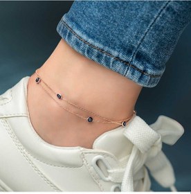 Resim 925 Ayar Gümüş Rose Çift Zincirli Nazar Halhal 