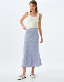 Resim Koton Midi Boy Keten Çan Etek Standart Bel Mavi Çizgili 5sak70001ew Mavi 