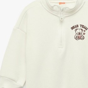 Resim Kız Bebek Uzun Kollu Şardonlu Yarım Fermuarlı Ayıcık Baskılı Sweatshirt 