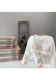 Resim Hilda Nakışlı Çeyizlik 6lı Bambu El Yüz Havlusu 50x90 Cm Çok Renkli 
