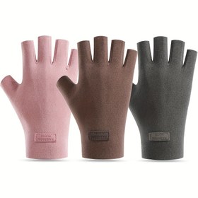 Resim Space Souls Kadınlar için Kışlık Termal Dokunmatik Parmaksız Eldiven - Yumuşak Peluş Astar, Güçlendirilmiş Avuç İçi, Pembe/Bej/Siyah, Soğuk Hava ve Dondurucu Parmak Koruma, Dış Mekan Sporları & Günlük Kullanım İçin 