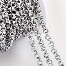Resim 1 Metre MINGXUAN Paslanmaz Çelik Küçük Halka Zincir - Ayarlanabilir Çift Halkalı Bağlantı, Kilitli Kalp Tasarım Hip Hop Takı, DIY Bileklik ve Kolye Aksesuarı, Erkek & Kadın için Çok Yönlü, Modern Tarz, Dayanıklı Yapım 