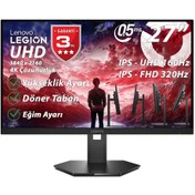 Resim Lenovo Legion 27u-10 27" 0.5 Ms Mprt Uhd:160hz, Fhd:320hz 2xhdmı-dp G-sync, Amd Freesync Premium Uhd 3840 X 2160 Pivot Ips Panel Wled Monitör 67d1gac1tk 