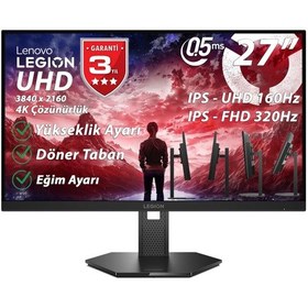 Resim Lenovo Legion 27u-10 27" 0.5 Ms Mprt Uhd:160hz, Fhd:320hz 2xhdmı-dp G-sync, Amd Freesync Premium Uhd 3840 X 2160 Pivot Ips Panel Wled Monitör 67d1gac1tk 