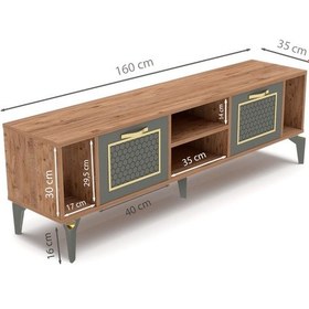 Resim Tv Sehpası Tv Ünitesi Atlantik Çam Antrasit Gold 160 Cm Linya 5040 Kahverengi 