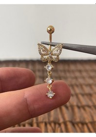 Resim 316 L Cerrahi Çelik Özel Tasarım Kelebek Modeli Göbek Piercingi Altın 
