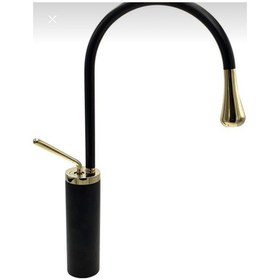 Resim İsaoğlu Yapı Çanak Lavabo Bataryası Gold Siyah Lavabo Musluğu Drop Design Gold Lavabo Armatür Gold 