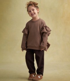 Resim Unisex Çocuk Gabardin Bel Lastikli Pantolon Kahve - 1-2 Yaş 