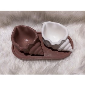 Resim Dekoratif Kahverengi Oval Sunumluk Tepsi 