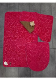Resim Ultrasoft Desenli Fuşya 3 Lü Banyo Paspası Halısı Seti Kaymaz Tab Fuşya 