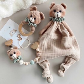 Resim Amigurumi Müslin Ayıcık Bebek Seti - 3lü Bebek Seti Yeşil 