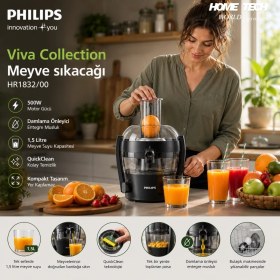 Resim Philips Viva Collection Katı Meyve Sıkacağı, 500W, 1,5 Lt, Quickclean, Damlama Önleyici, HR1832/00 