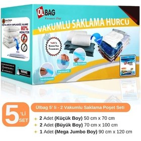 Resim 5'li Vakumlu Saklama Poşeti Seti-2 2 Ad S 2 Ad L 1 Ad Xl Vakumlu Hurç-vakumlu Torba Şeffaf 