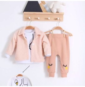 Resim Candar 3-18 Ay Kız Bebek Takımı Peluş Hırkalı 3 Lü Açık Pembe Açık Pembe 