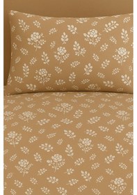 Resim Tek Kişilik Desenli Nevresim + 1 Adet Kapaklı Yastık Kılıfı Bej 